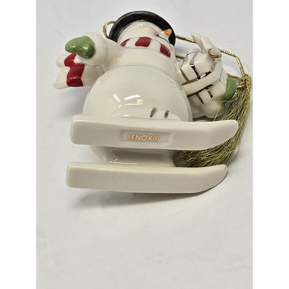 LENOX CHRISTMAS ORNAMENT BUNDLE 2 SNOWMAN DRUM & SKIS PORCELAIN FESTIVE WINTER - Picture 8 of 8
